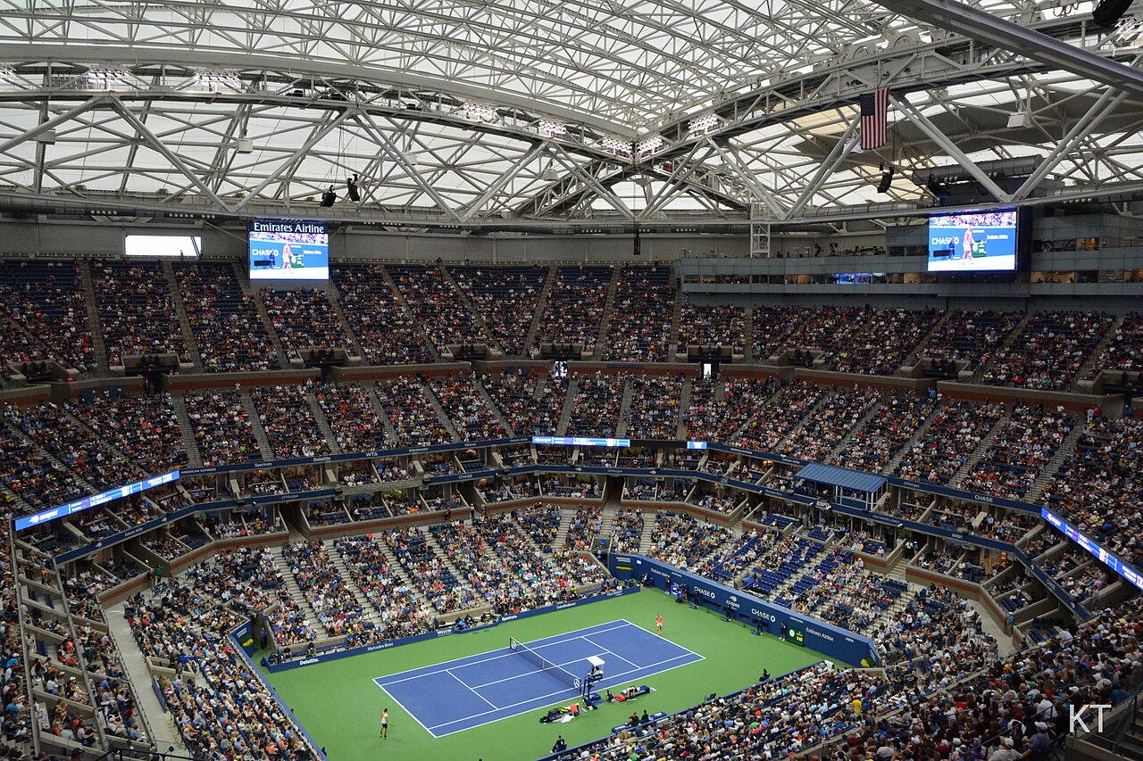 Arthur Ashe Stadium at the US Open with the roof closed
