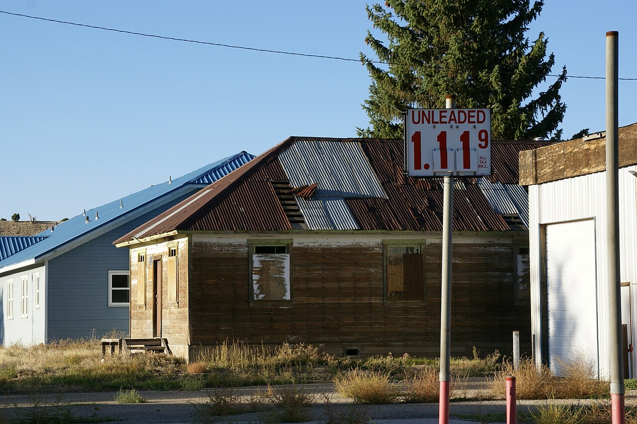 Old gas price sign on a small-town main street