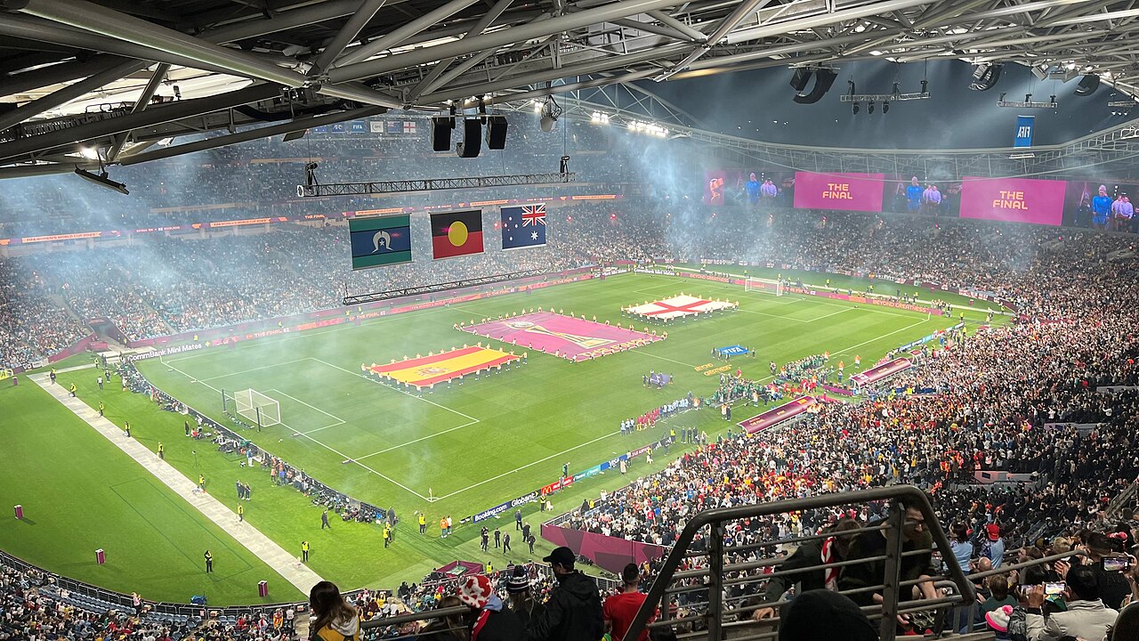 Packed stadium at the 2023 Women's World Cup final between Spain and England