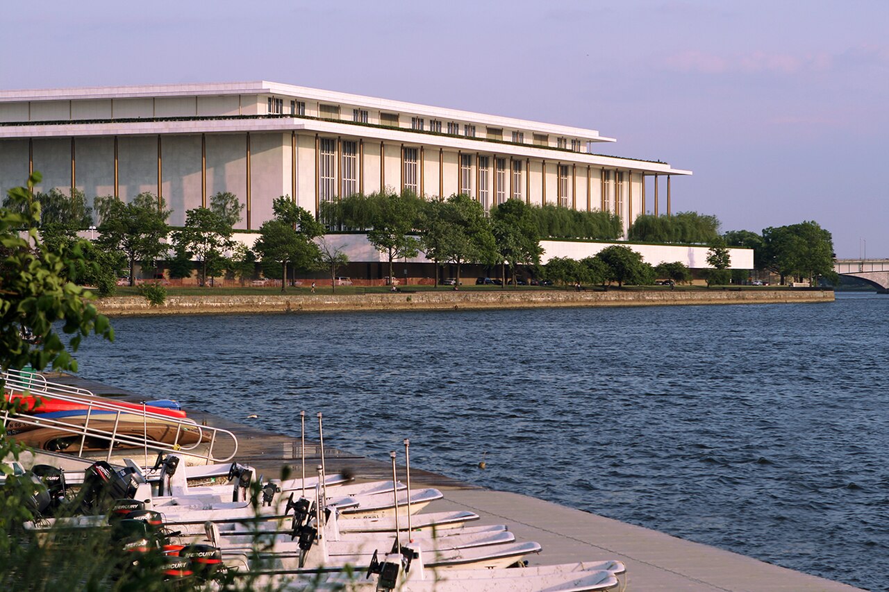 The Kennedy Center building in Washington, D.C. at sunset