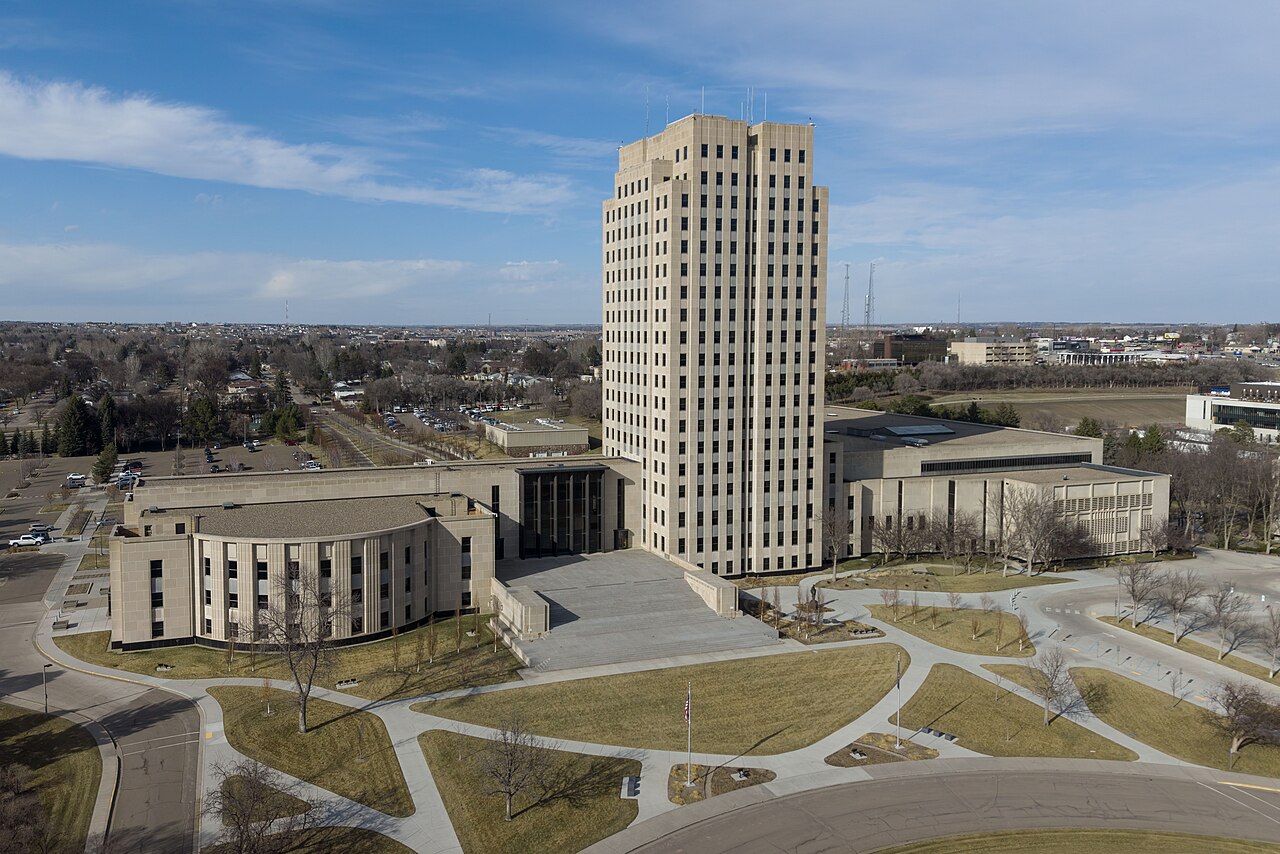 The North Dakota State Capitol building in Bismarck