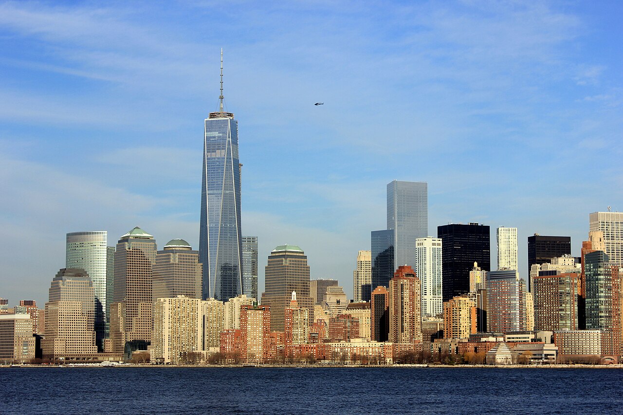 Lower Manhattan skyline with One World Trade Center across the water