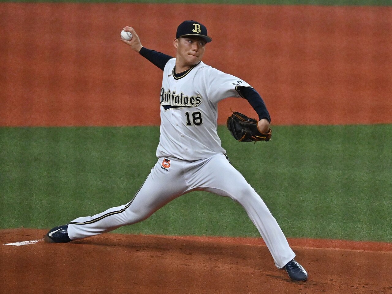 Yoshinobu Yamamoto pitching for the Orix Buffaloes in Japan